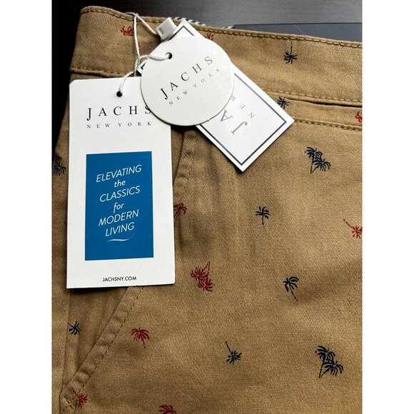 JACHS NY‎ Men's Bleeker Shorts Tan Stretch Palm Tree Print Resortwear Sz 34 - Picture 4 of 6
